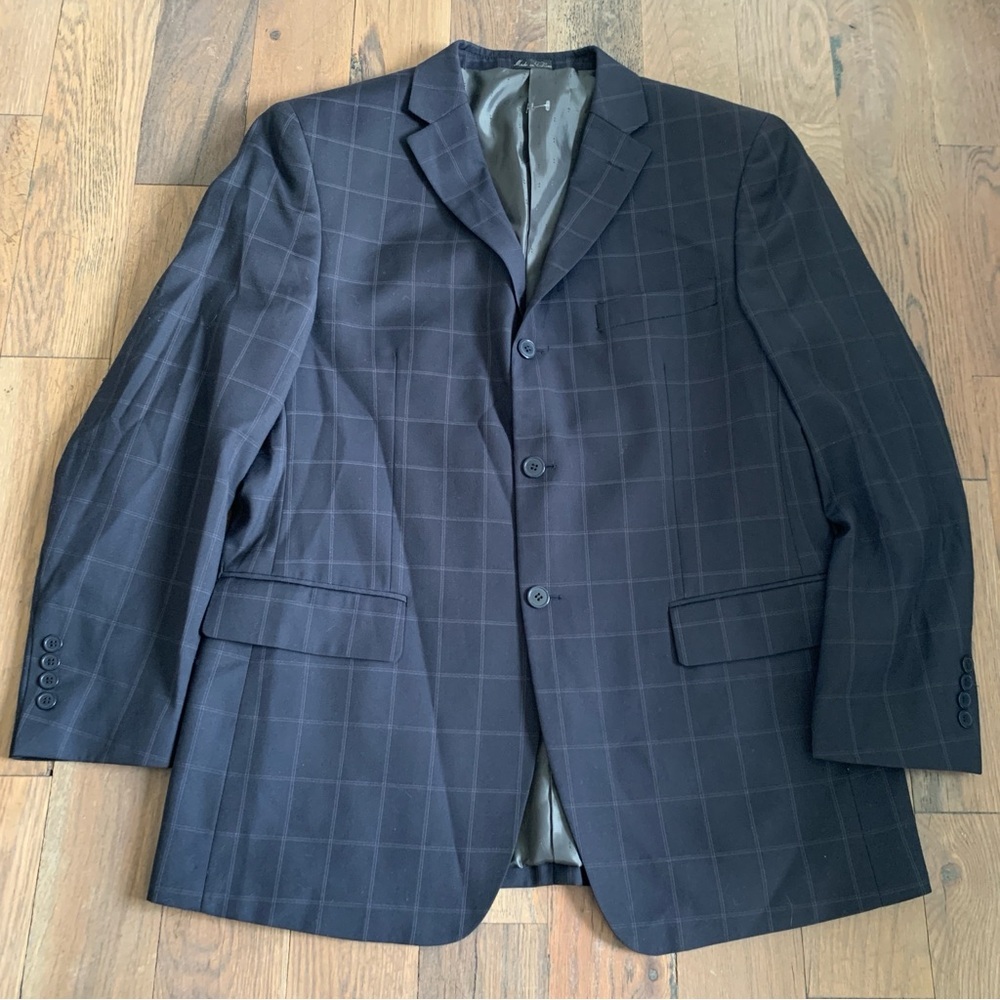 Evan Picone Blue Plaid Print Blazer Size 44R
